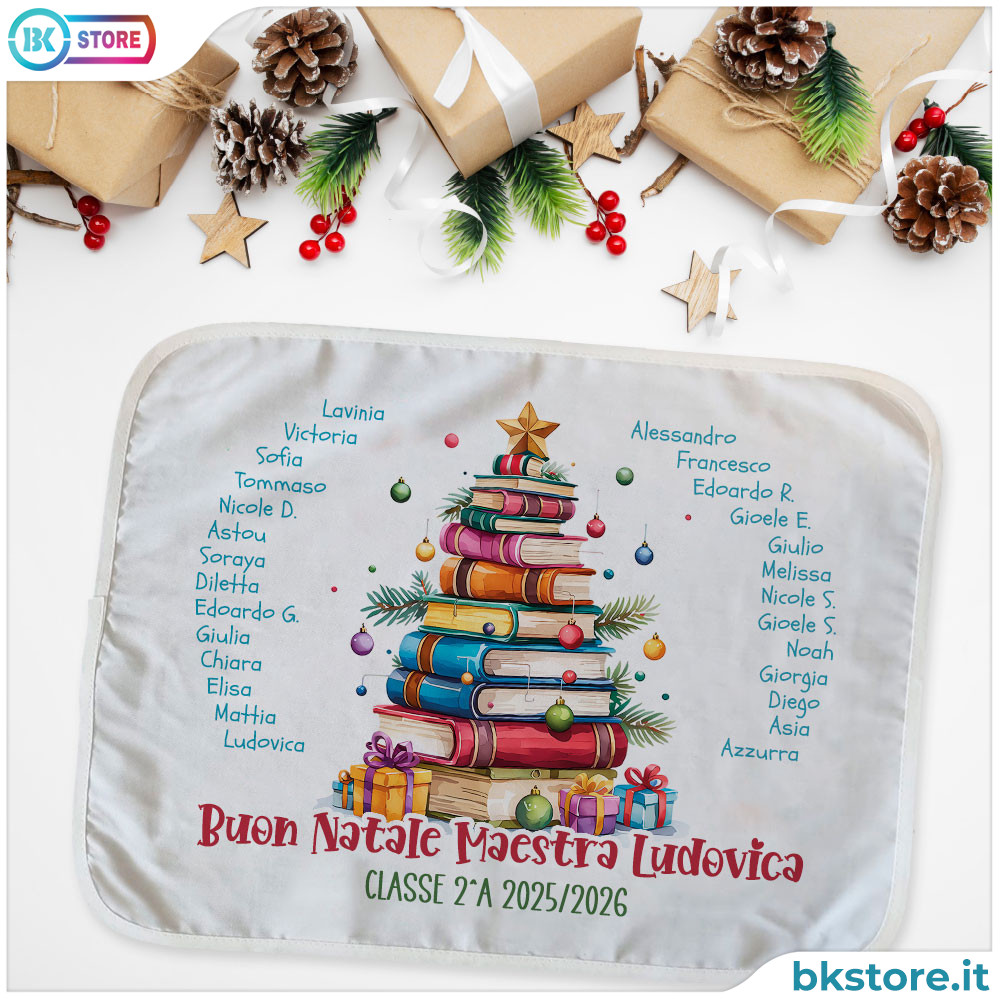 Tovaglietta Natalizia Personalizzata per Maestra – Regalo con Albero di Natale e Nomi dei Bambini