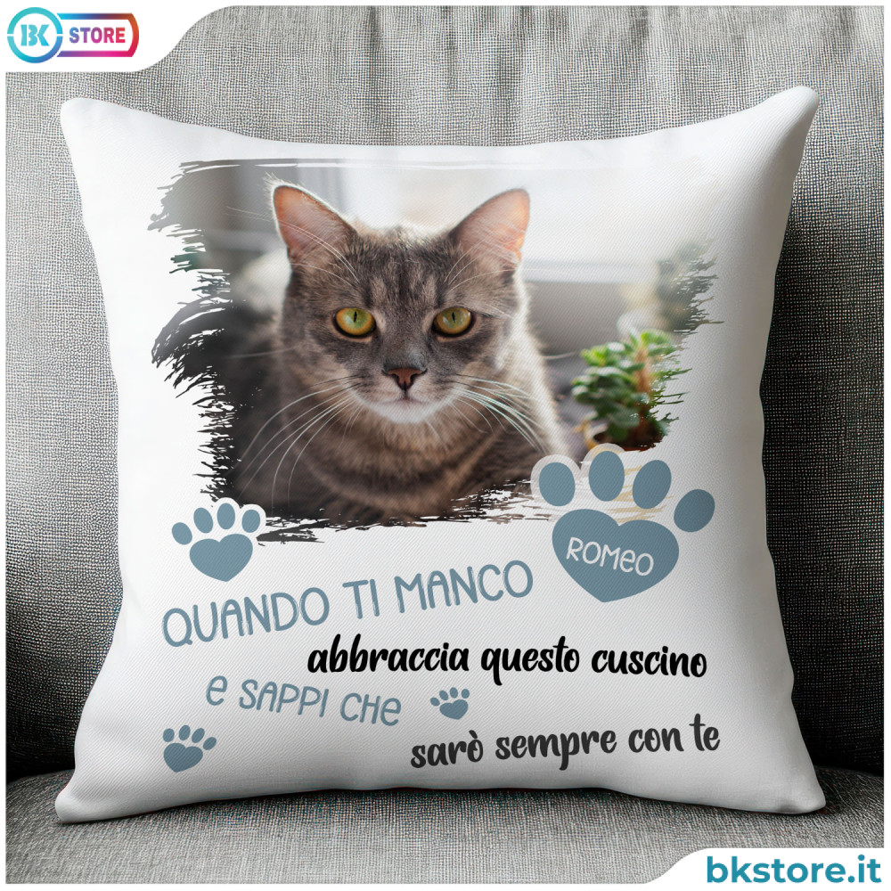 Cuscino personalizzato con la foto e nome gatto che non c'è più "Abbraccia questo cuscino"