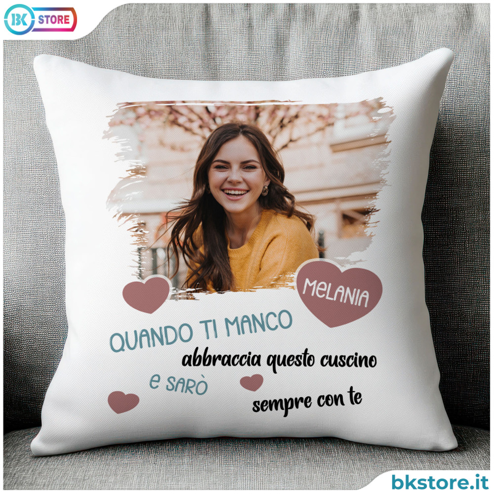 Cuscino "quando ti manco" per coppie a distanza, regalo per San Valentino, personalizzato con foto e nomi - data