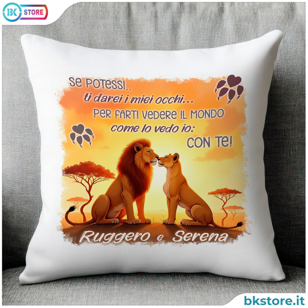 Cuscino leone e leonessa idea regalo San Valentino, anniversario, compleanno, personalizzato con nomi