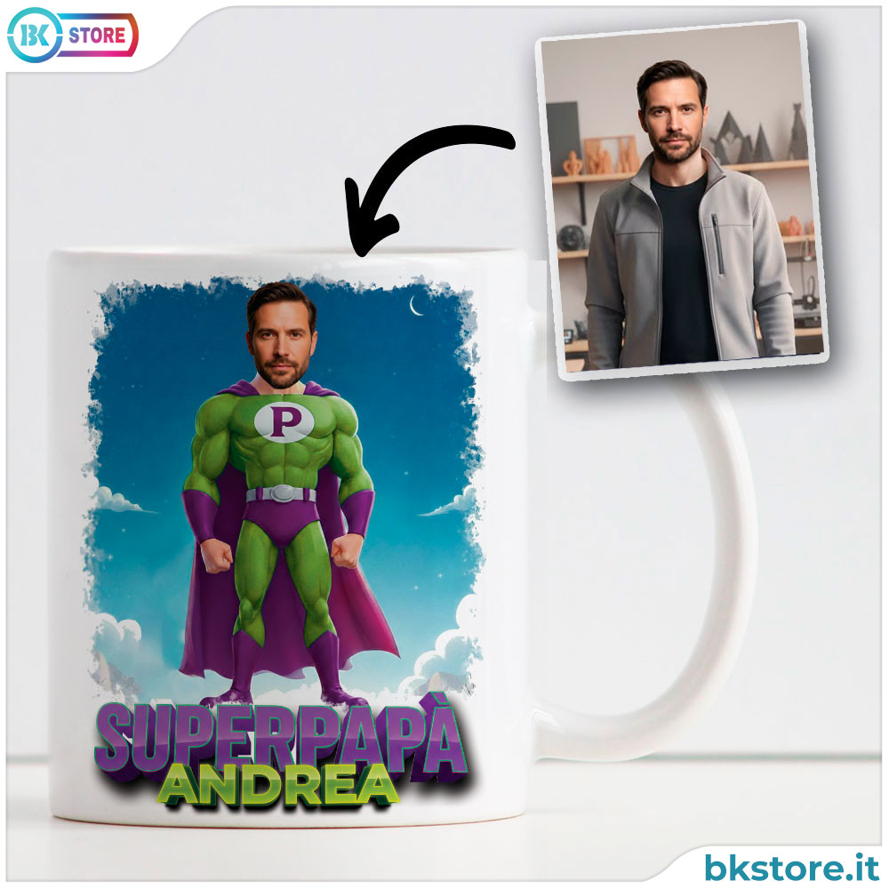 Tazza Personalizzata regalo Festa del Papà – Superpapà con foto viso reale