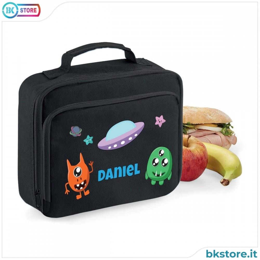 Lunch Box Borsa Frigo personalizzata con simpatici mostri alieni e nome
