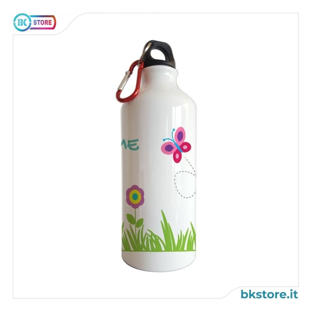 Borraccia da bambini disegno farfallina e fiori con nome Borraccia da bambini disegno farfallina e fiori con nome