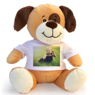 Cane peluche personalizzato con foto o scritta sulla maglietta