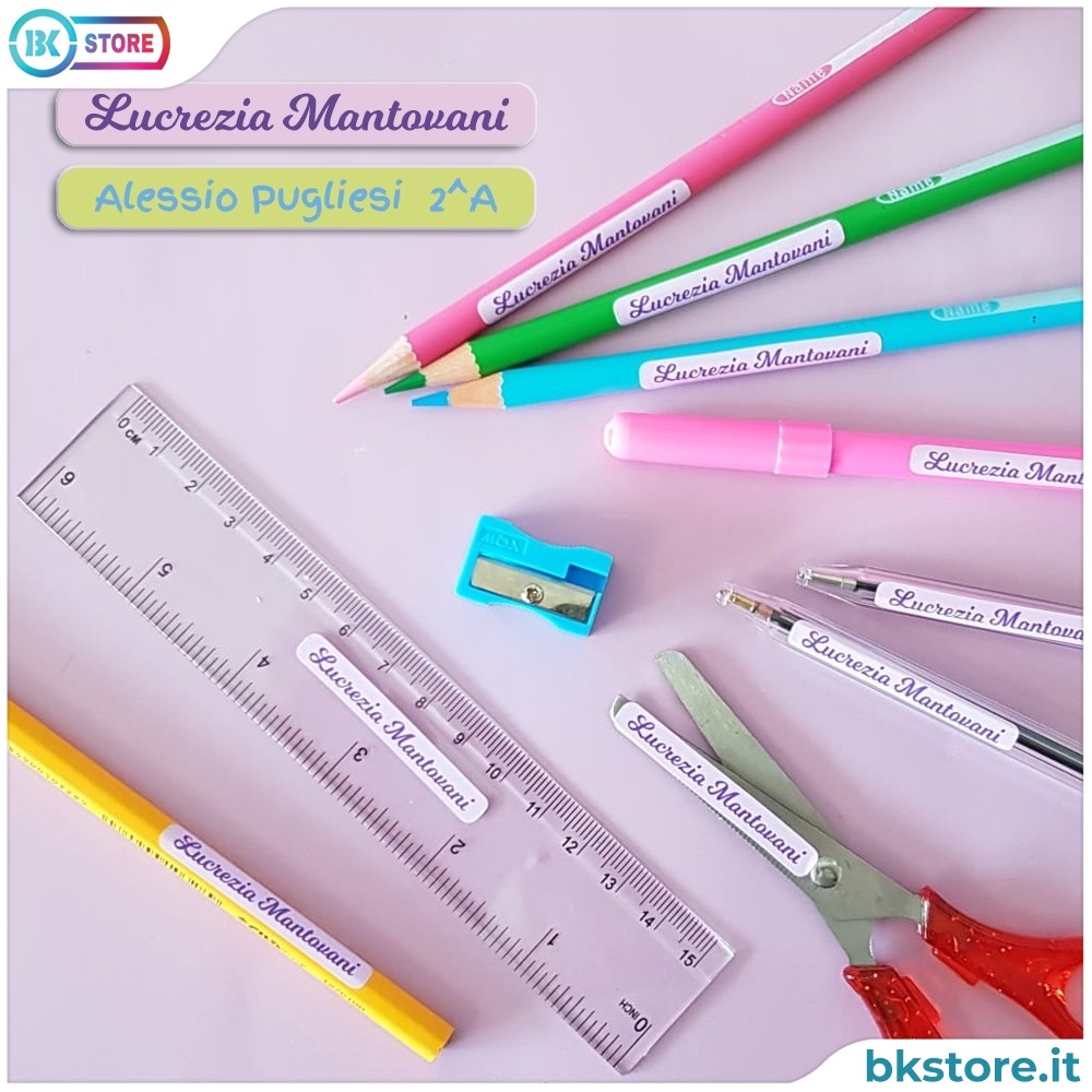 Etichette Adesive per la scuola mini per matite, pennarelli ed il resto del materiale scolastico.