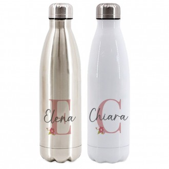 Bottiglia / Borraccia Termica in acciaio inox personalizzata con nome ed iniziale femminile