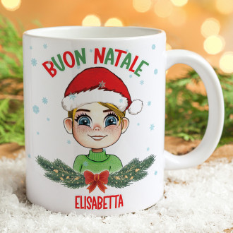 Tazza regalo per Natale personalizzata con avatar ragazza, nome e dedica