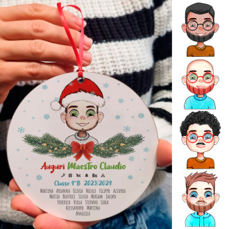 Addobbo natalizio grande, pallina di Natale per maestro, personalizzata con avatar e nomi bambini