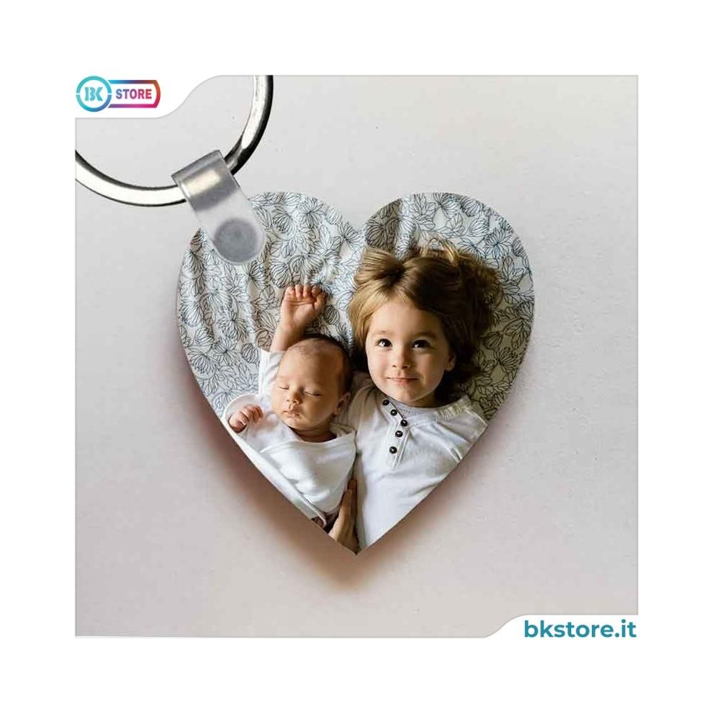 Portachiavi cuore in legno personalizzato con foto o testo