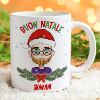 Tazza regalo per Natale personalizzata con avatar ragazzo, nome e dedica