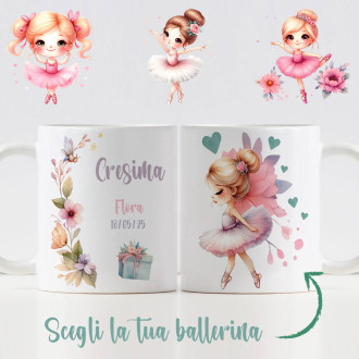 Bomboniera tazza personalizzata per Cresima bambina con ballerina a scelta, nome e data