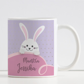 Regalo Pasqua maestra, tazza personalizzata coniglietto, nome maestra e bambini