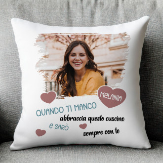 Cuscino "quando ti manco" per coppie a distanza, regalo per San Valentino, personalizzato con foto e nomi - data