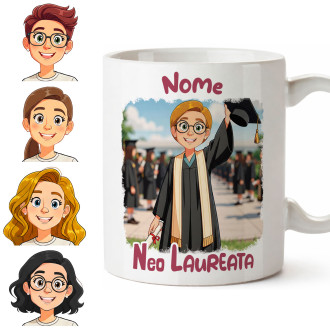 Regalo laurea, tazza neo laureata con avatar personalizzabile, nome e dedica