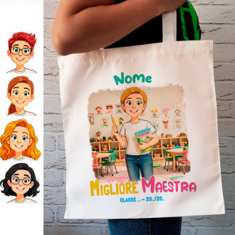 Shopper avatar migliore maestra asilo nido scuola materna, personalizzata con classe e nomi